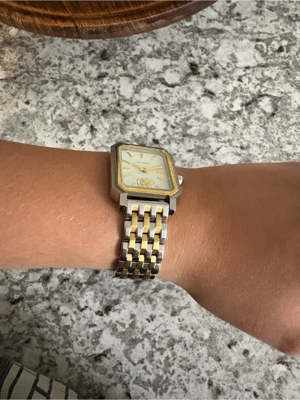 Tory Burch Two-Tone Gold and Silver Rectangular Bracelet Watch - Picture 3 of 4